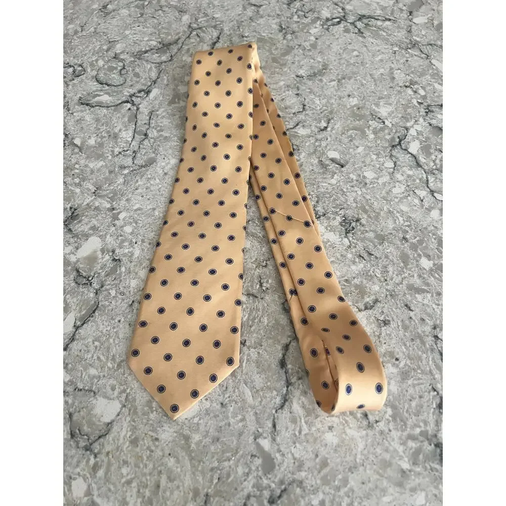 Vintage Adolfo 100% Imported Silk Men's Neck Tie Yellow w Blue Dots JL